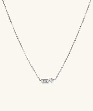 Lab Grown Sapphire Baguette Round Necklace